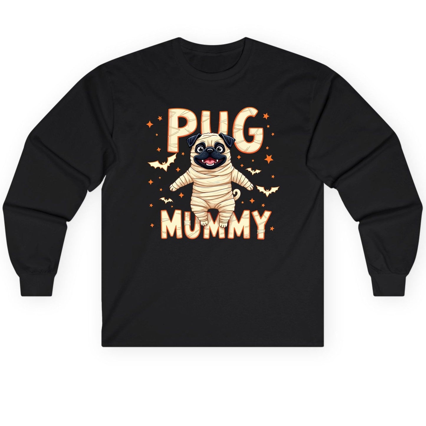 Pug Mummy pug Long Sleeve Tee Black product mockup