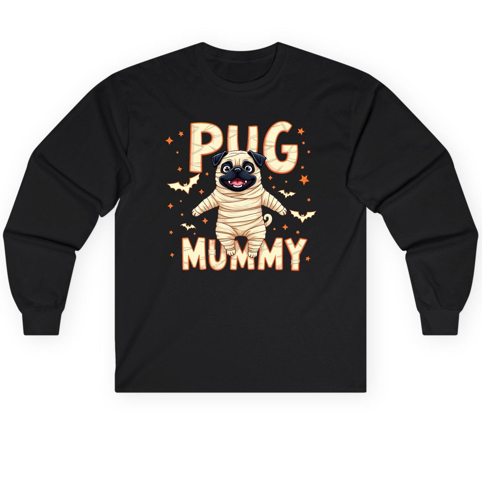 Pug Mummy pug Long Sleeve Tee Black product mockup