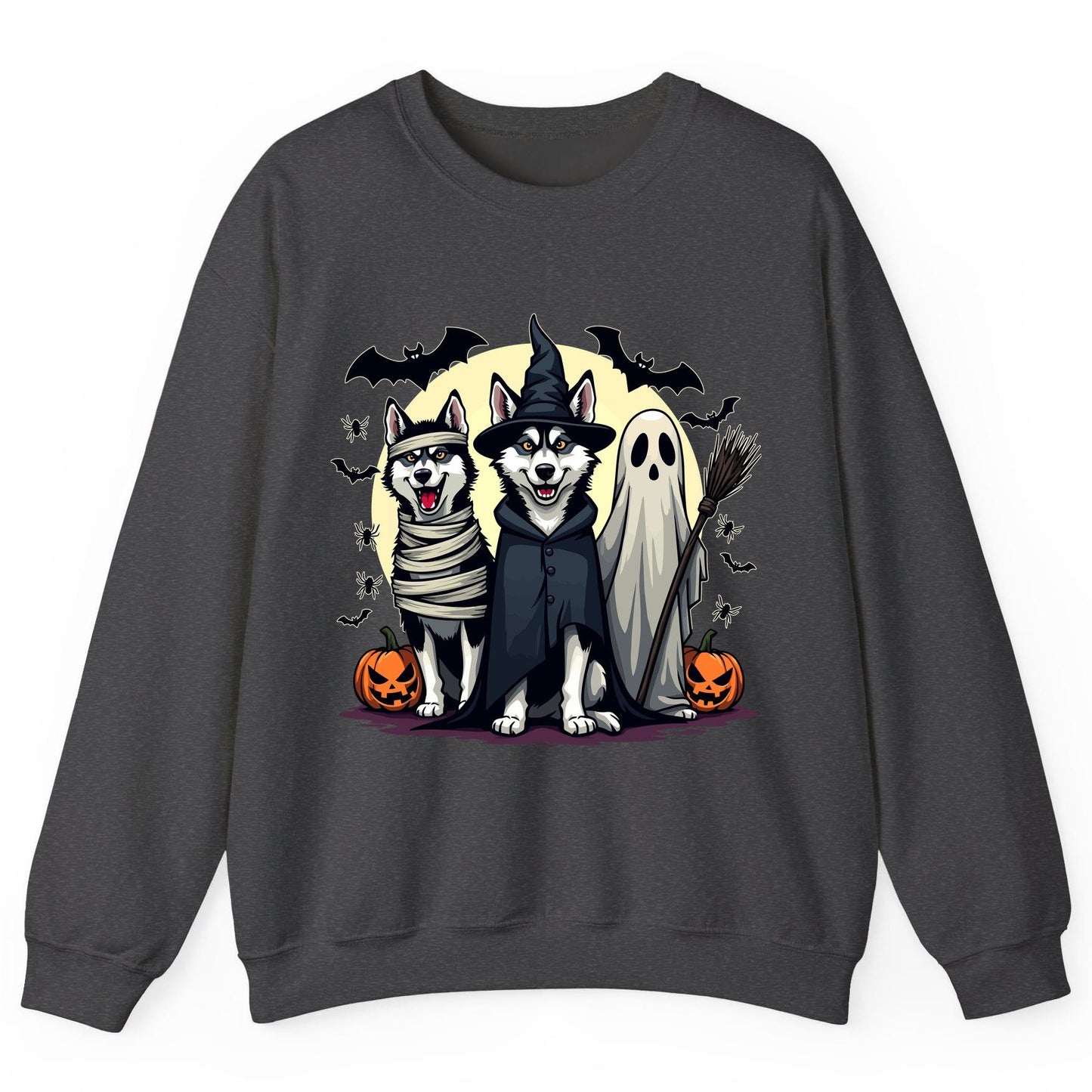 Halloween Huskies in Costumes Halloween huskies Sweatshirt Dark Heather product mockup