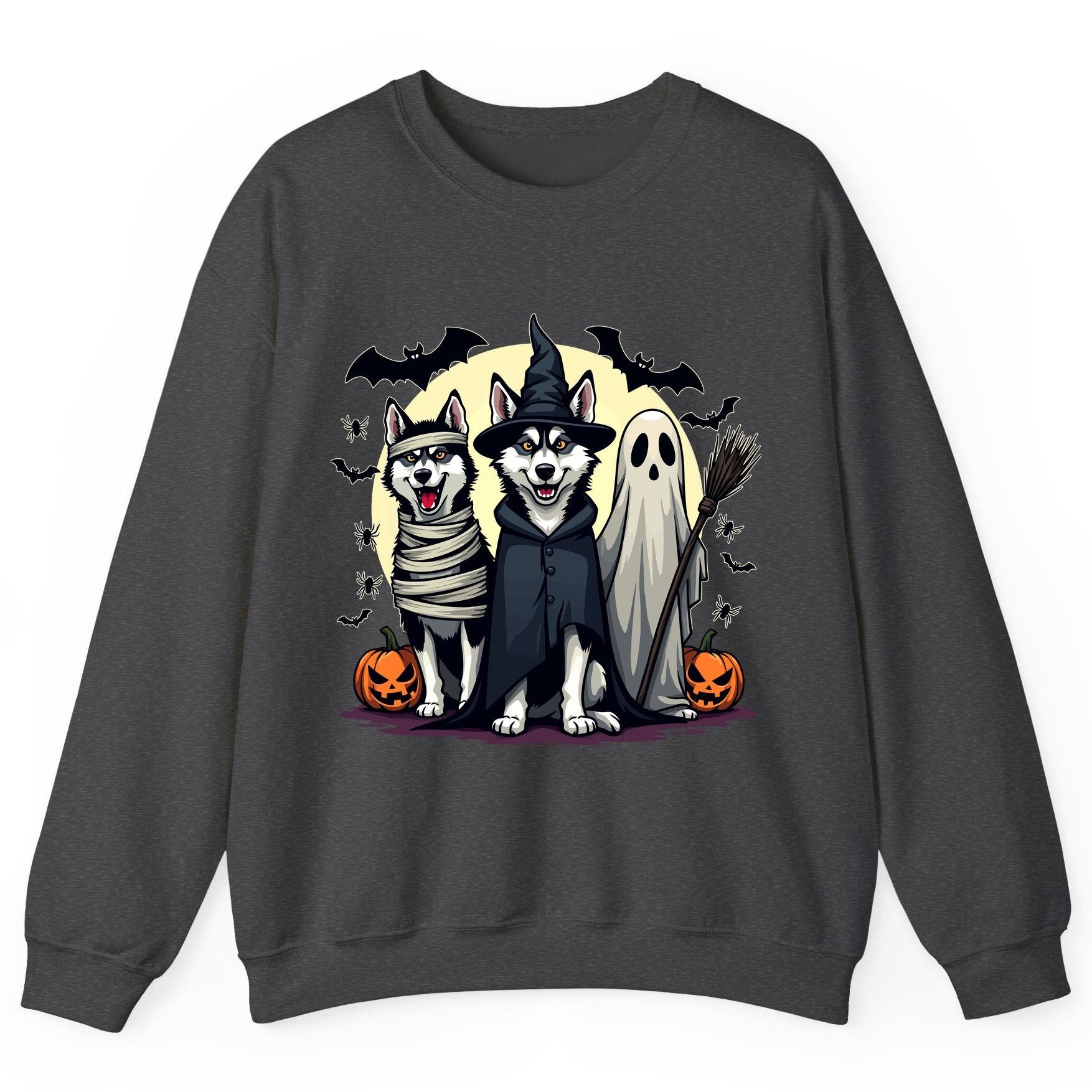 Halloween Huskies in Costumes Halloween huskies Sweatshirt Dark Heather product mockup