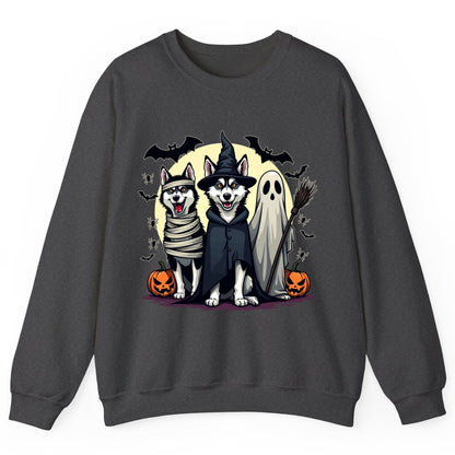 Halloween Huskies in Costumes Halloween huskies Sweatshirt Dark Heather product mockup