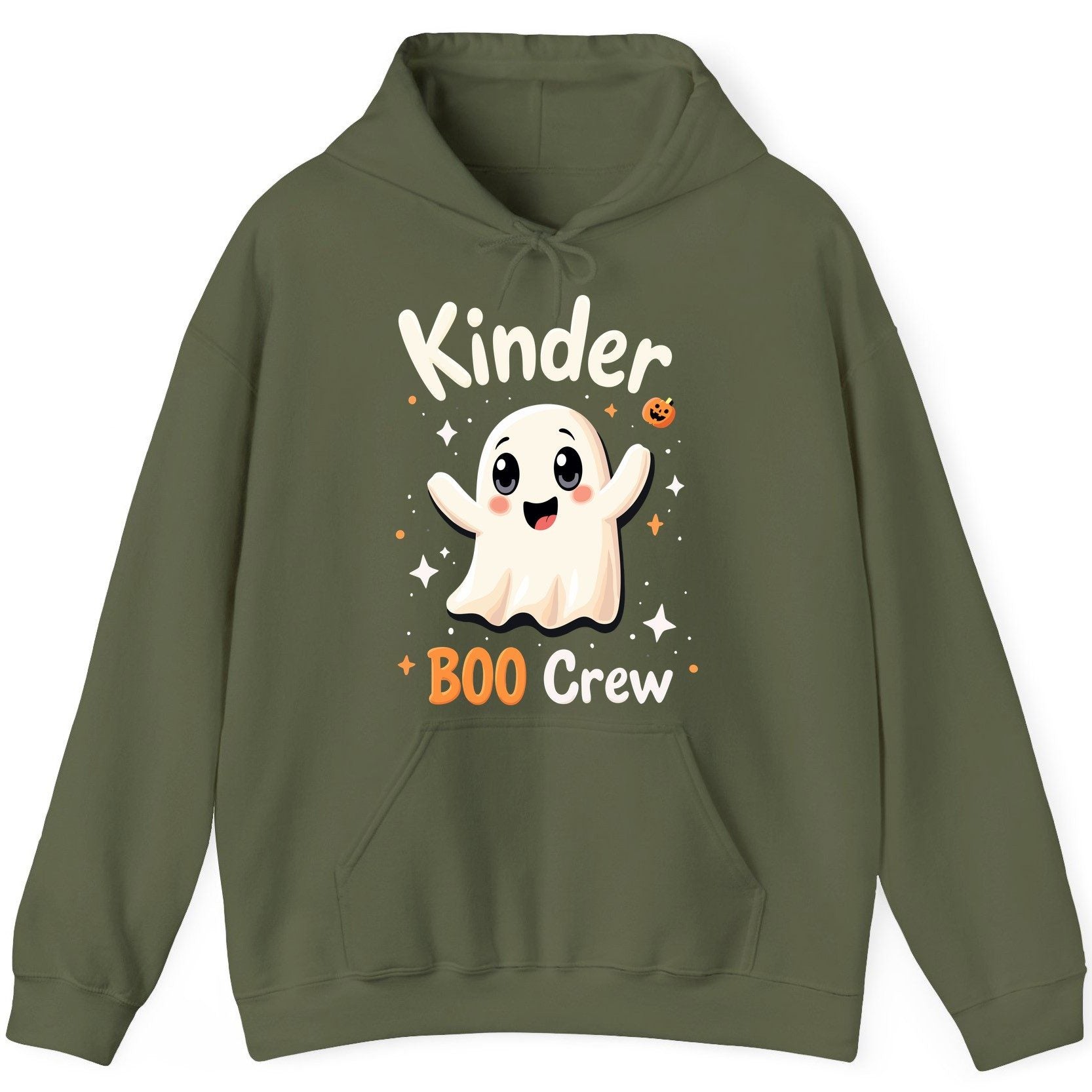 Kinder Boo Crew cute ghost Hoodie Military Green product mockup
