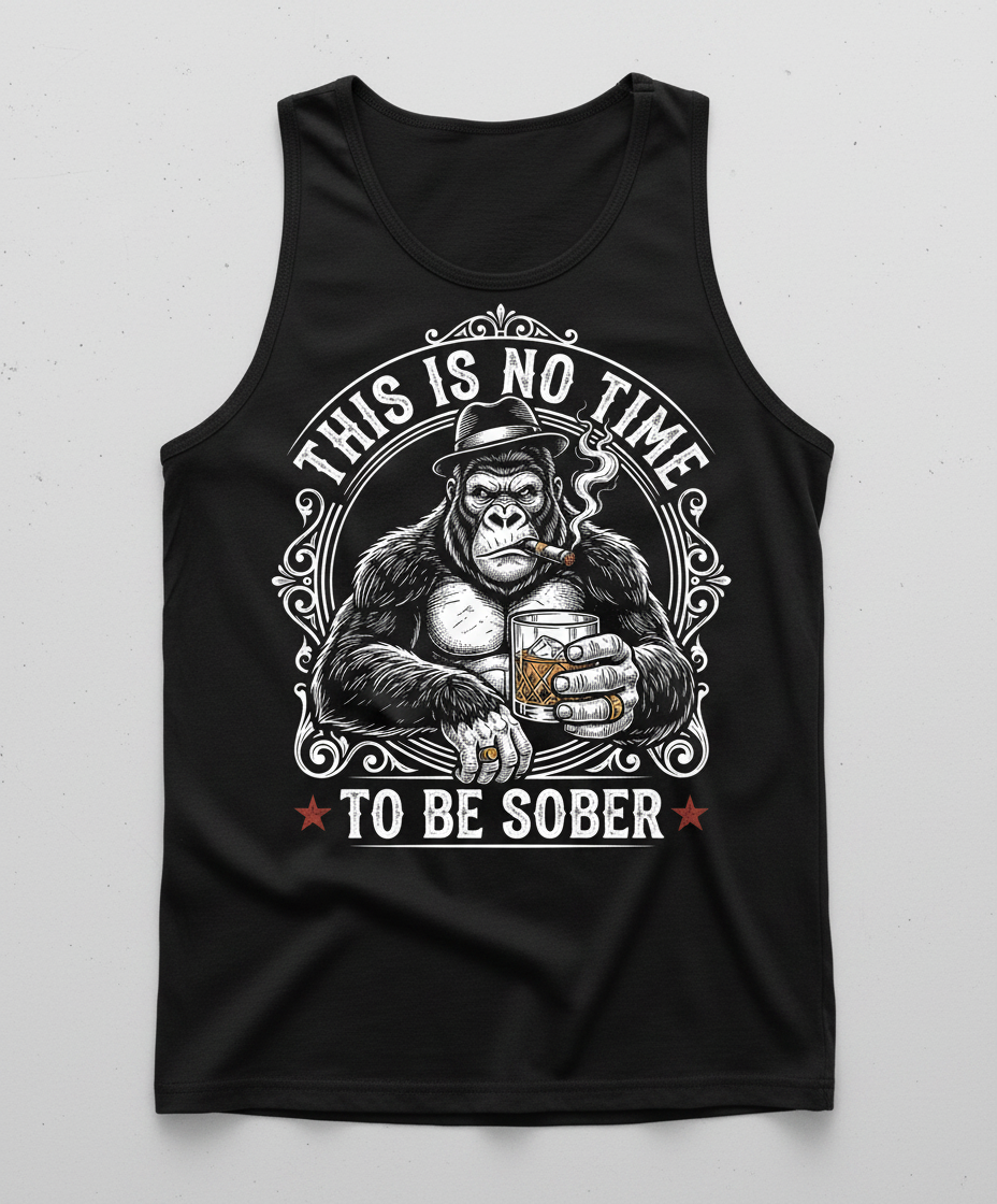 Gorilla Smoking Cigar Drinking Whiskey - This Is No Time To Be Sober Tank Top - Black