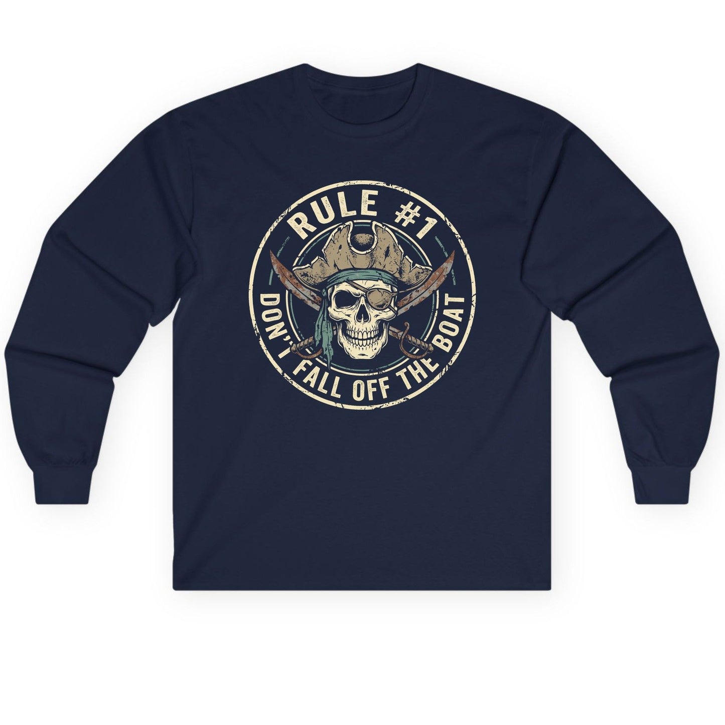Rule 1 Don't Fall Off the Boat pirate Long Sleeve Tee Navy product mockup