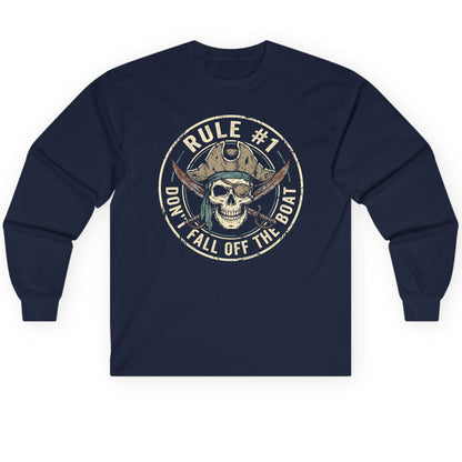 Rule 1 Don't Fall Off the Boat pirate Long Sleeve Tee Navy product mockup