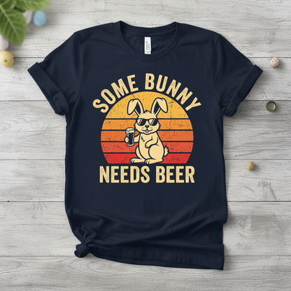 Some Bunny Needs Beer Funny Retro Design T-Shirt - Navy