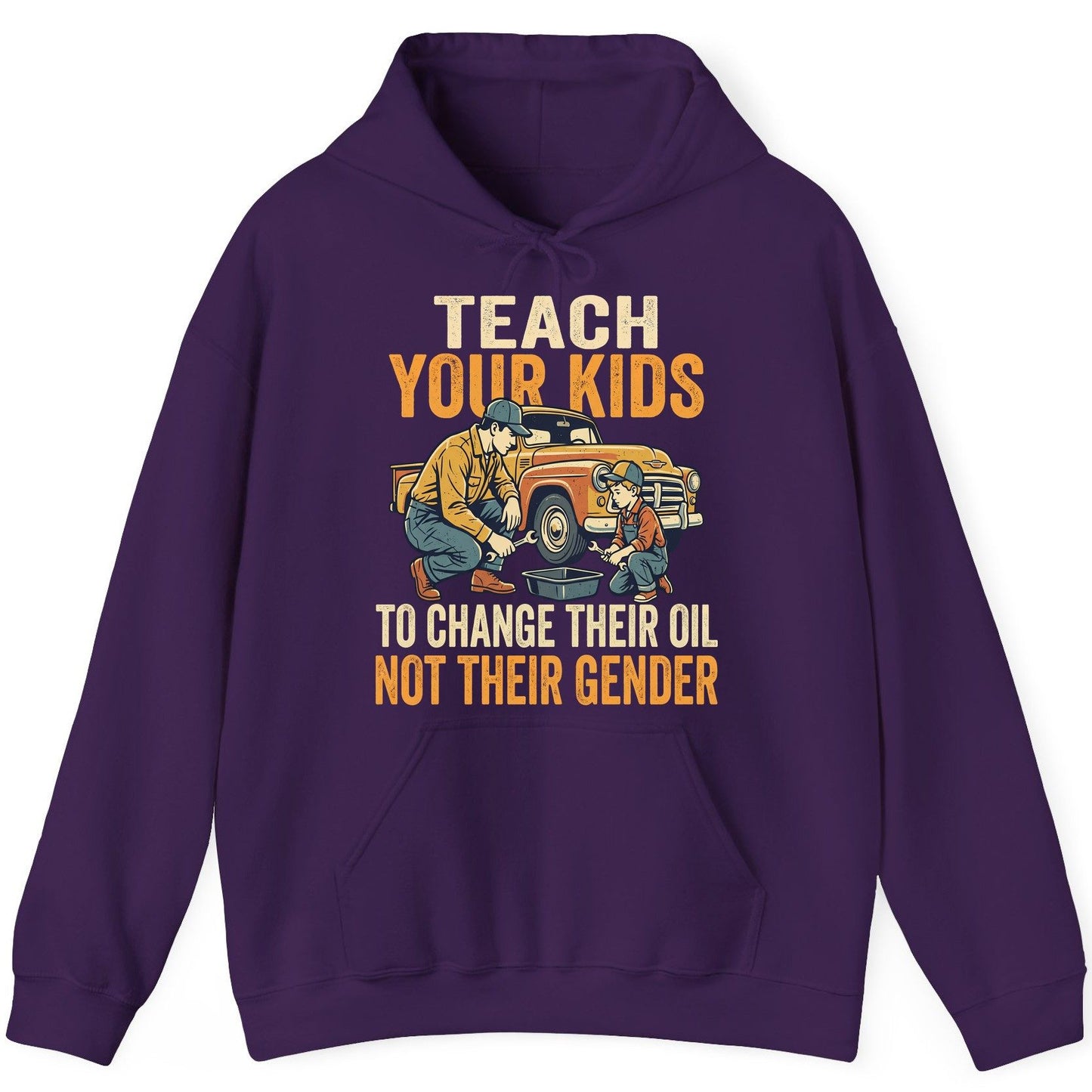 Teach Your Kids to Change Their Oil Not Their Gender father and son car repair Hoodie Purple product mockup
