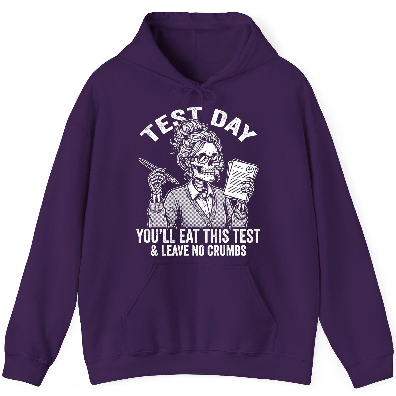 You'll Eat This Test & Leave No Crumbs Funny Day Hoodie - product mockup - Purple