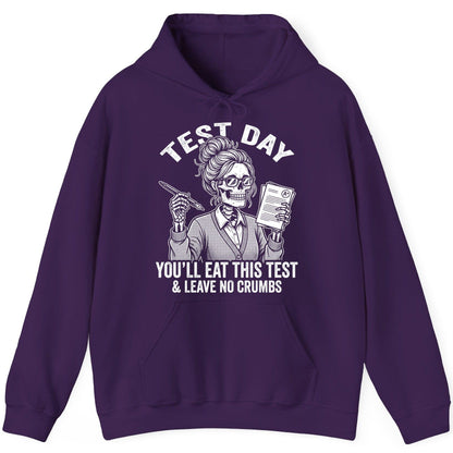 You'll Eat This Test & Leave No Crumbs Funny Day Hoodie - product mockup - Purple