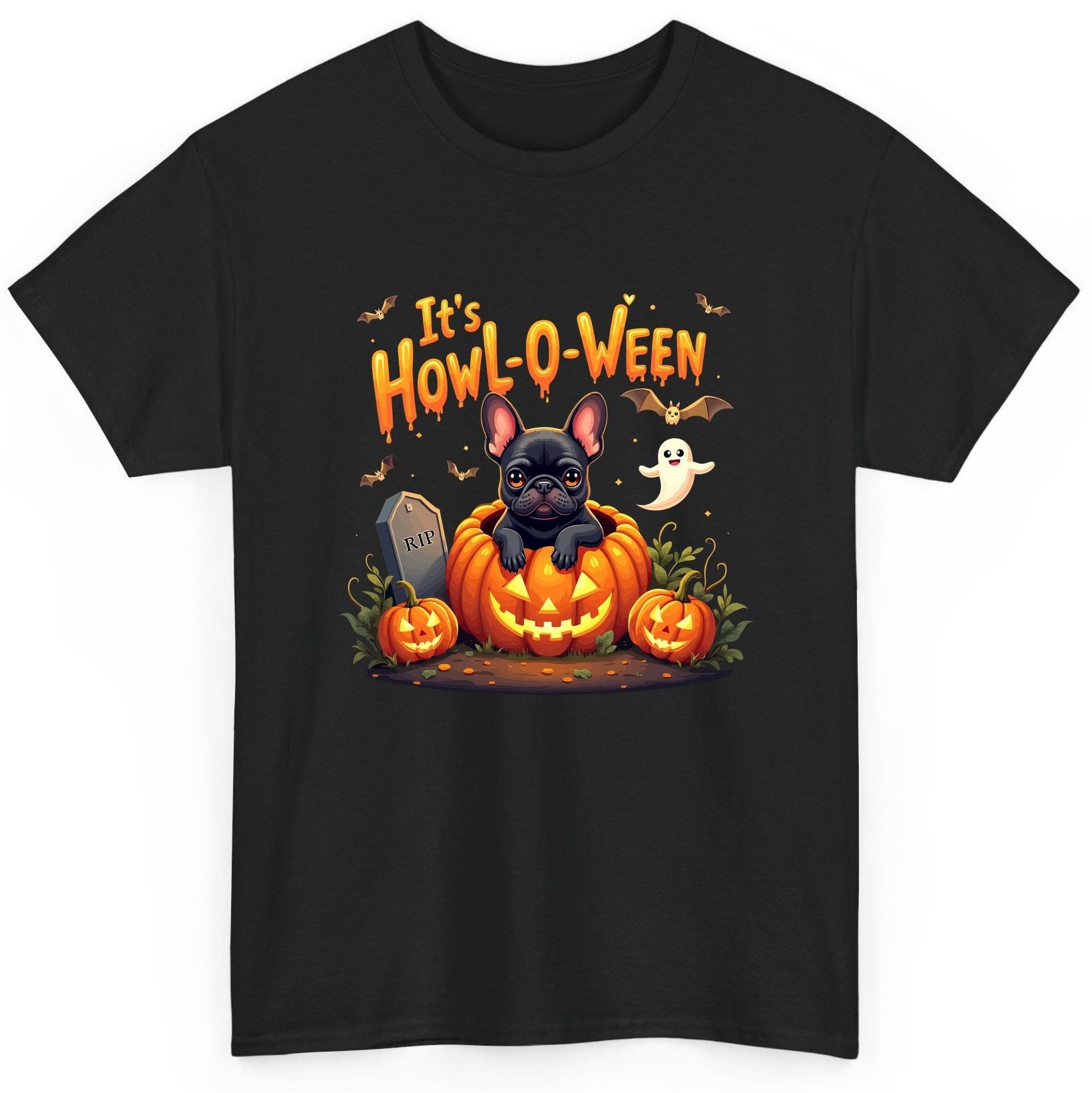 It's Howl-O-Ween french bulldog T-Shirt Black product mockup