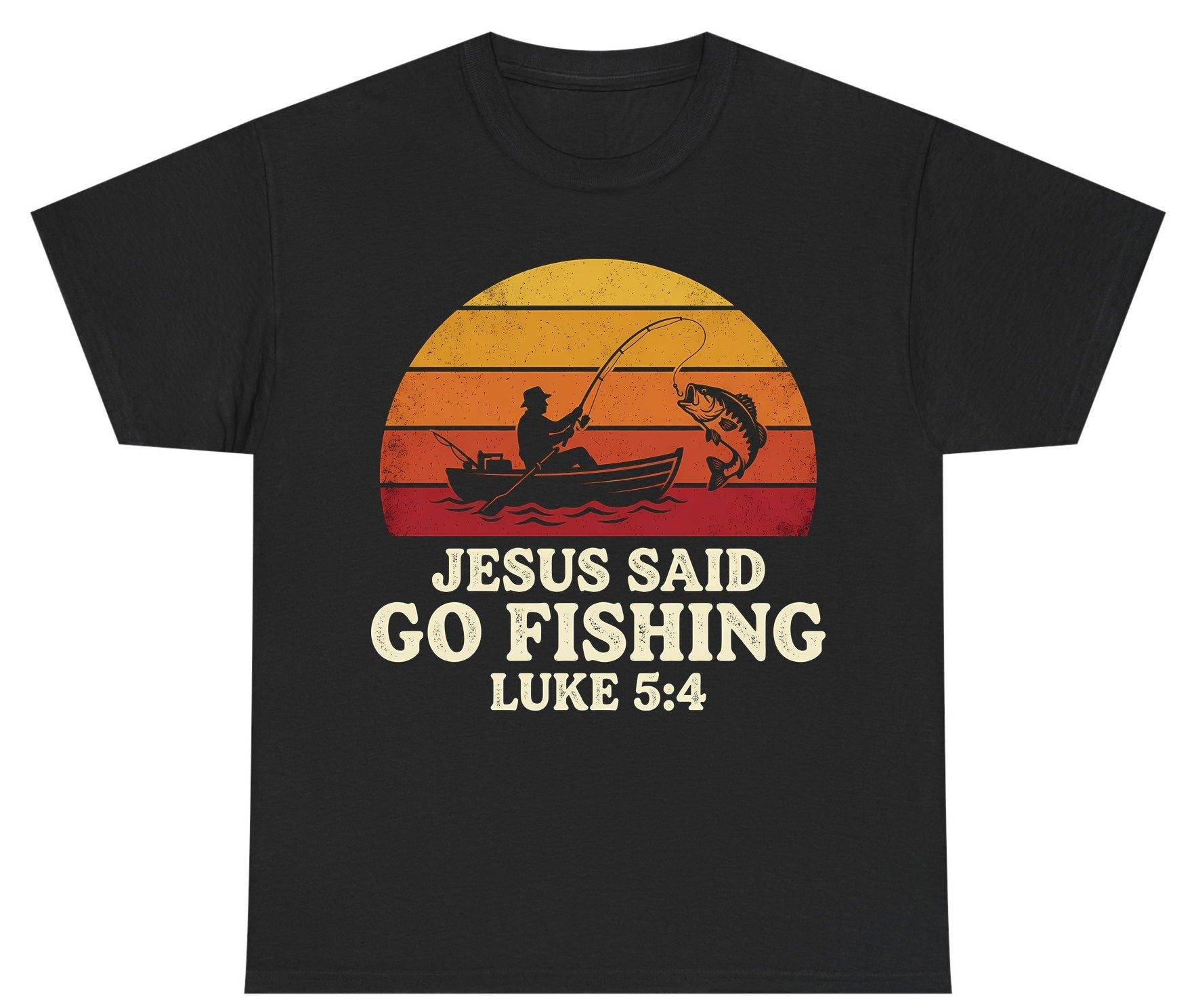 JESUS SAID GO Fishing LUKE 5 4 Retro Christian Youth T-Shirt - product mockup - Black