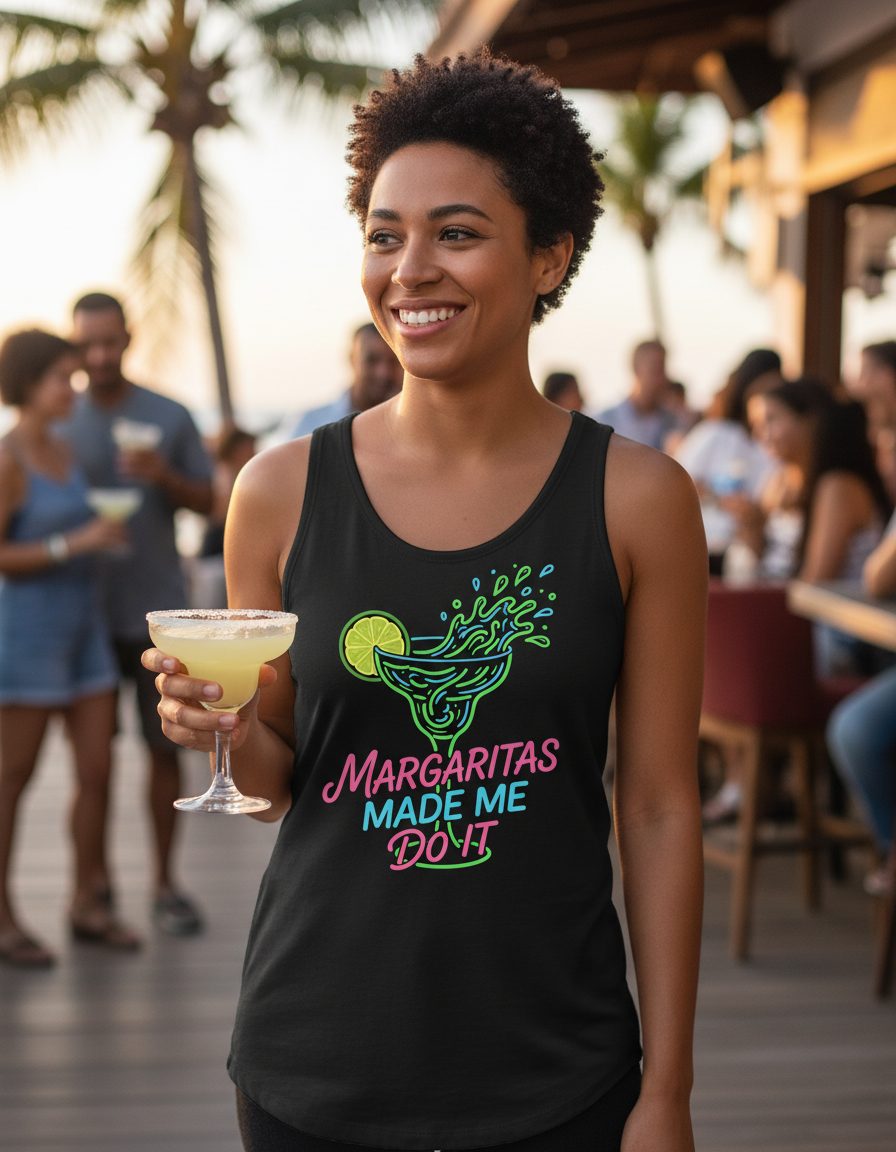 Margaritas Made Me Do It Funny Margarita Cocktail Tank Top - lifestyle model mockup - Black