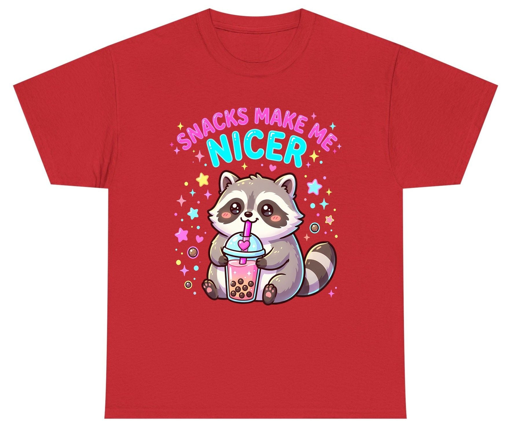 SNACKS MAKE ME NICER Funny Raccoon Youth T-Shirt - product mockup - Red