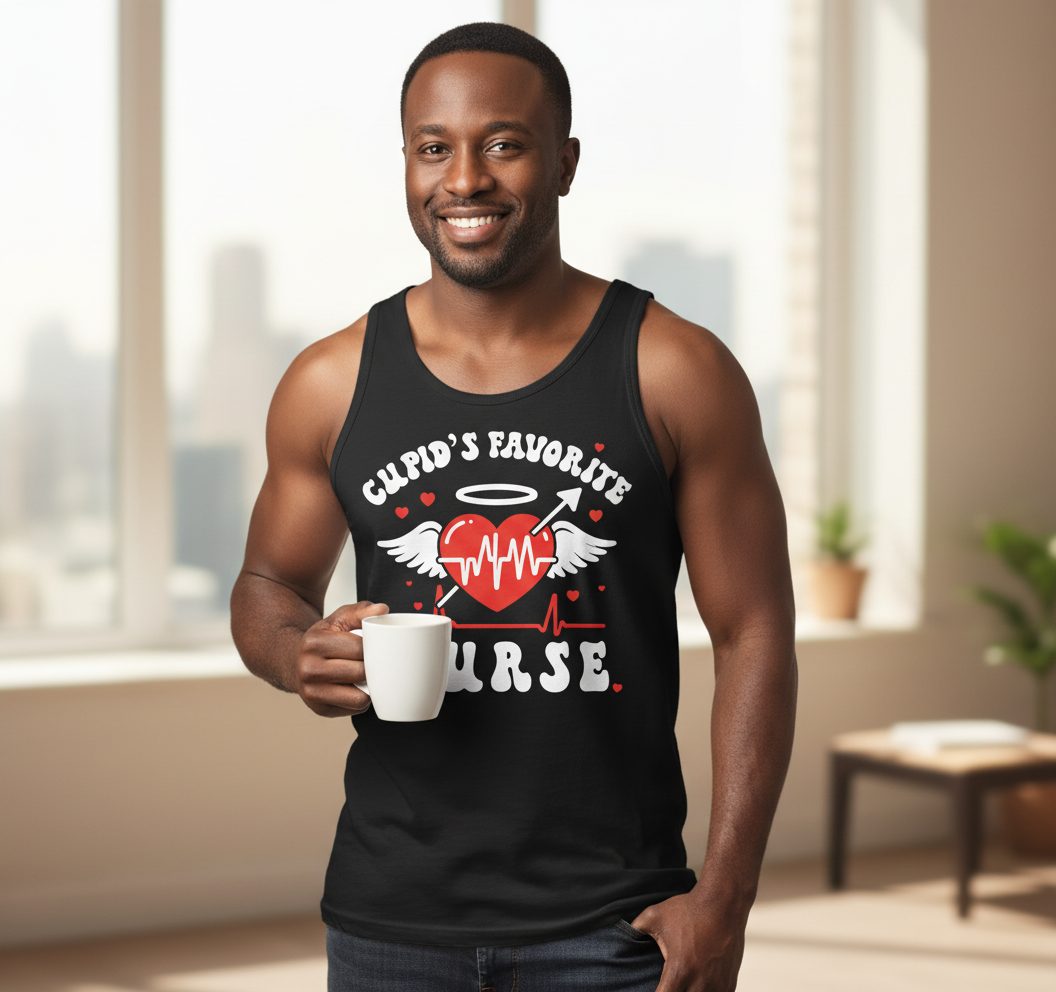 Cupid's Favorite Nurse nursing Tank Top Black lifestyle mockup