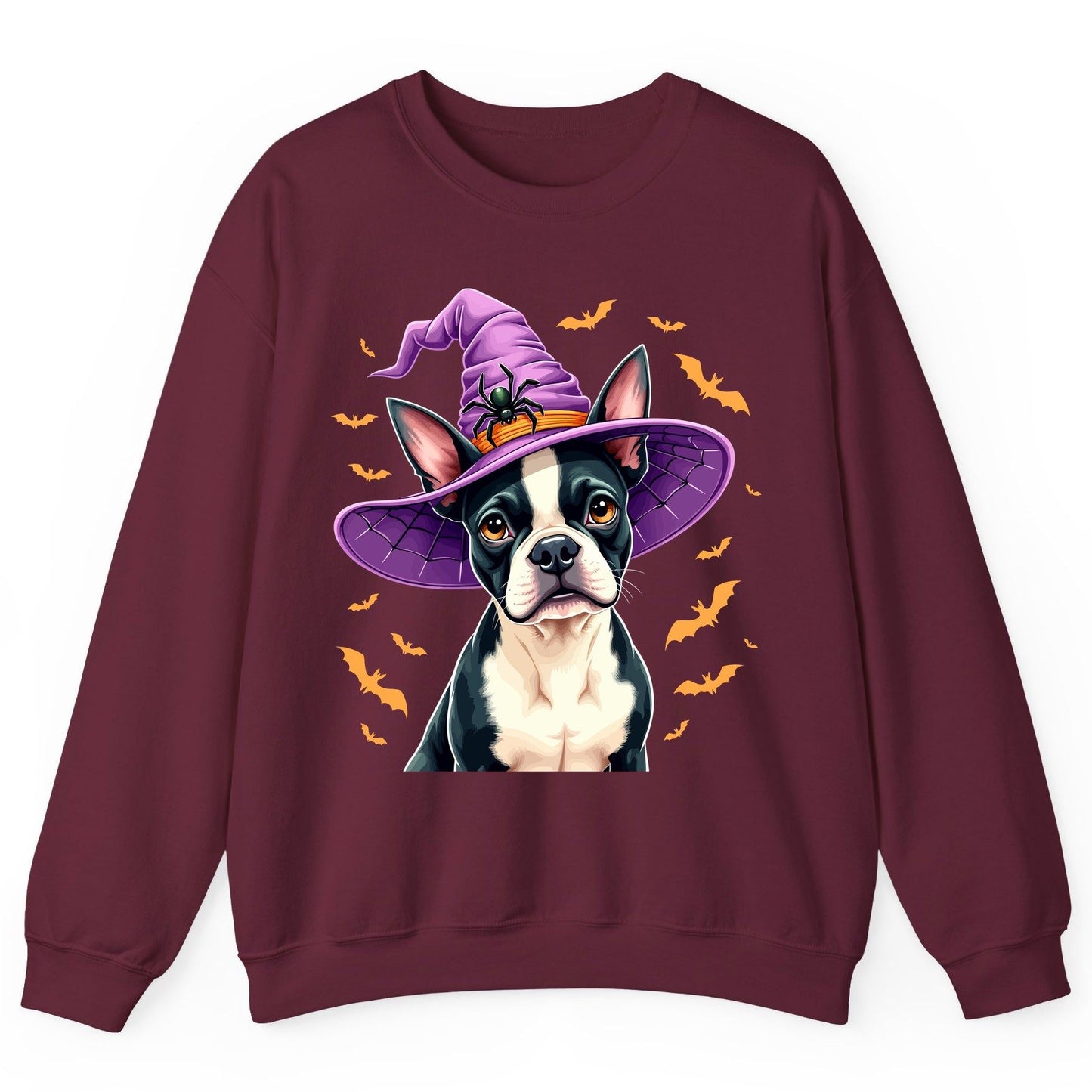 Halloween Boston Terrier Witch boston terrier Sweatshirt Maroon product mockup