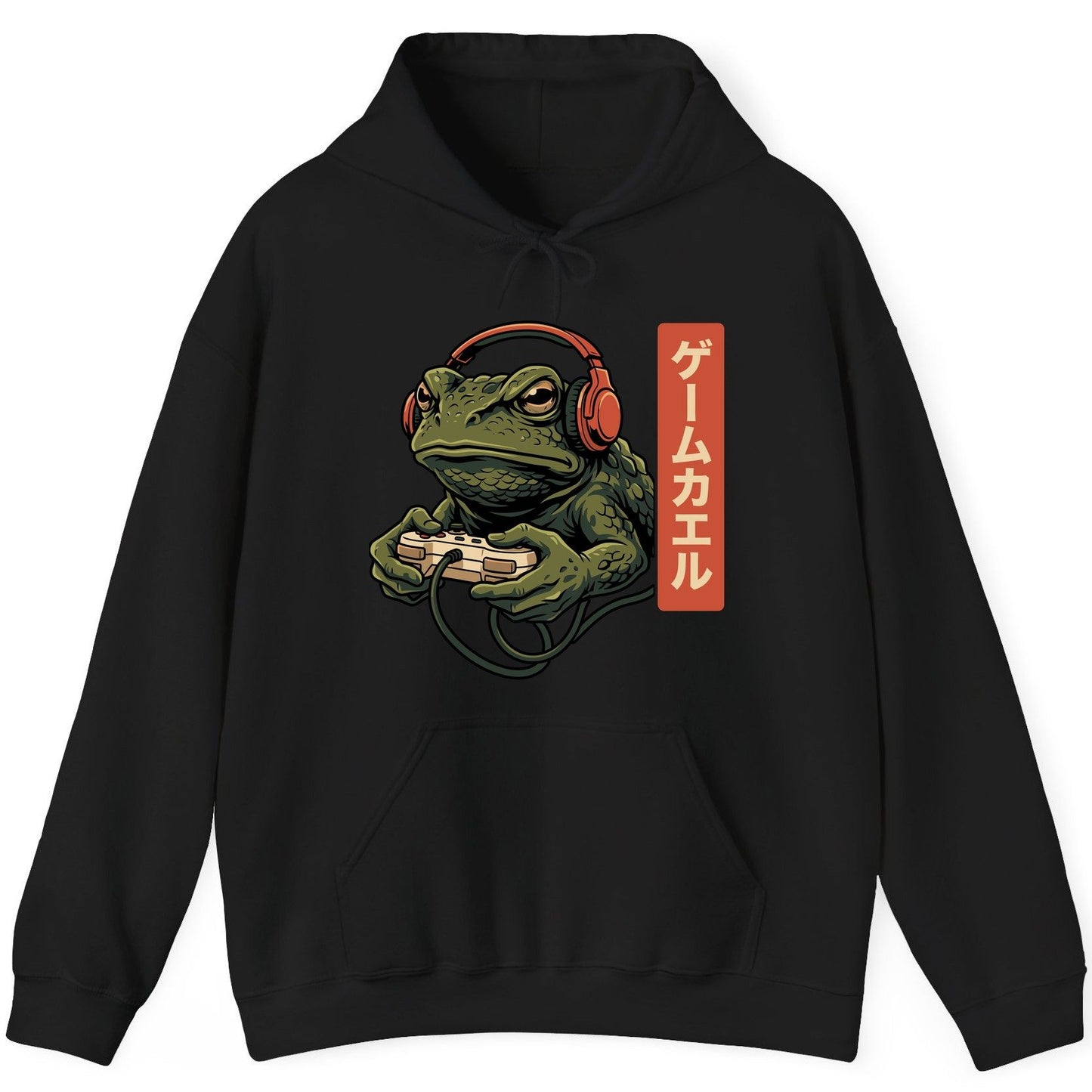 ゲームカエル gaming toad Hoodie Black product mockup