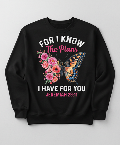 Jeremiah 29:11 Butterfly Floral Christian Verse Sweatshirt - Black