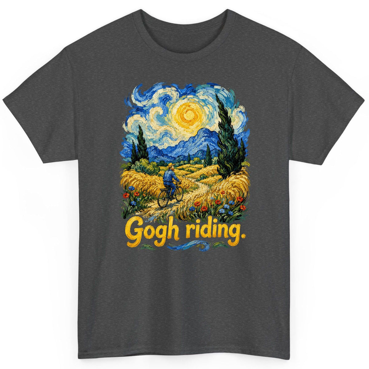 Gogh Riding van gogh art parody T-Shirt Dark Heather product mockup
