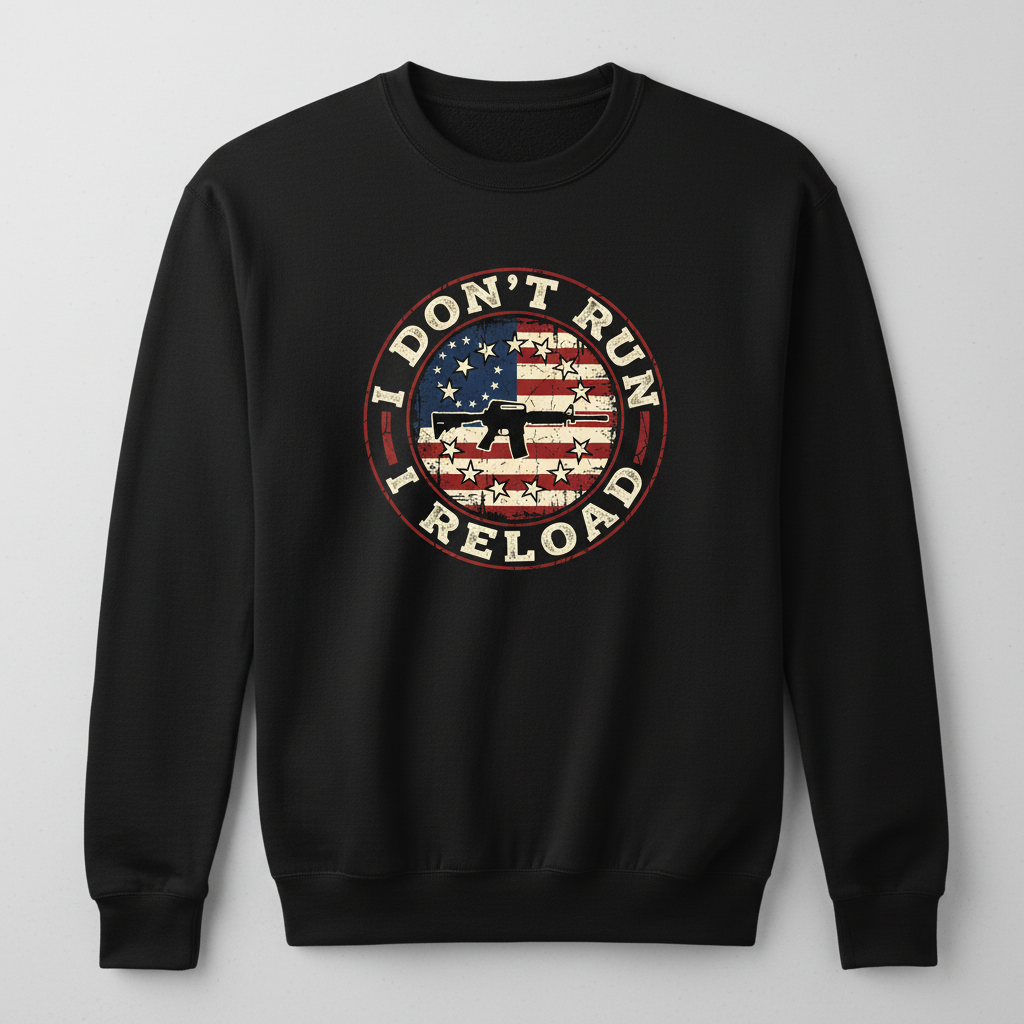 I Don't Run I Reload Pro-Gun American Flag Design Sweatshirt - Black
