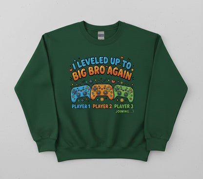 I Leveled UP TO BIG BRO AGAIN Brother Announcement Sweatshirt - product mockup - Forest Green