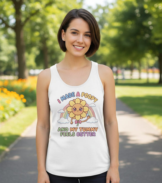 I Made a Poopy and My Tummy Feels Better potty training humor Tank Top White lifestyle mockup