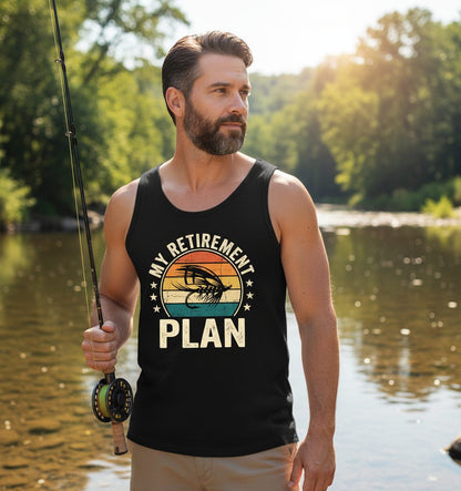 My Retirement Plan fly fishing Tank Top Black lifestyle mockup