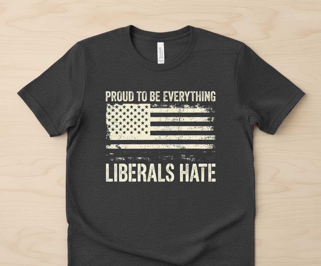 Proud To Be Everything Liberals Hate American Flag T-Shirt - Dark Heather