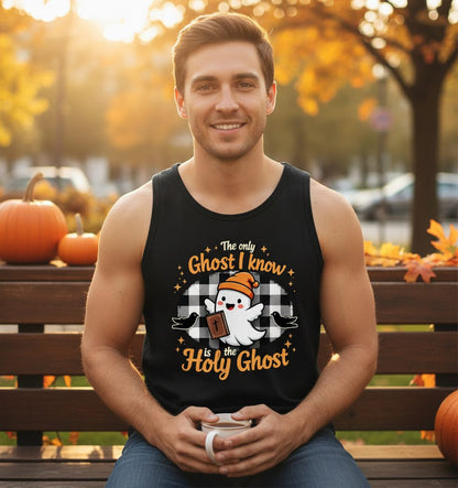 The Only Ghost I Know Is the Holy Ghost christian Halloween Tank Top Black lifestyle mockup