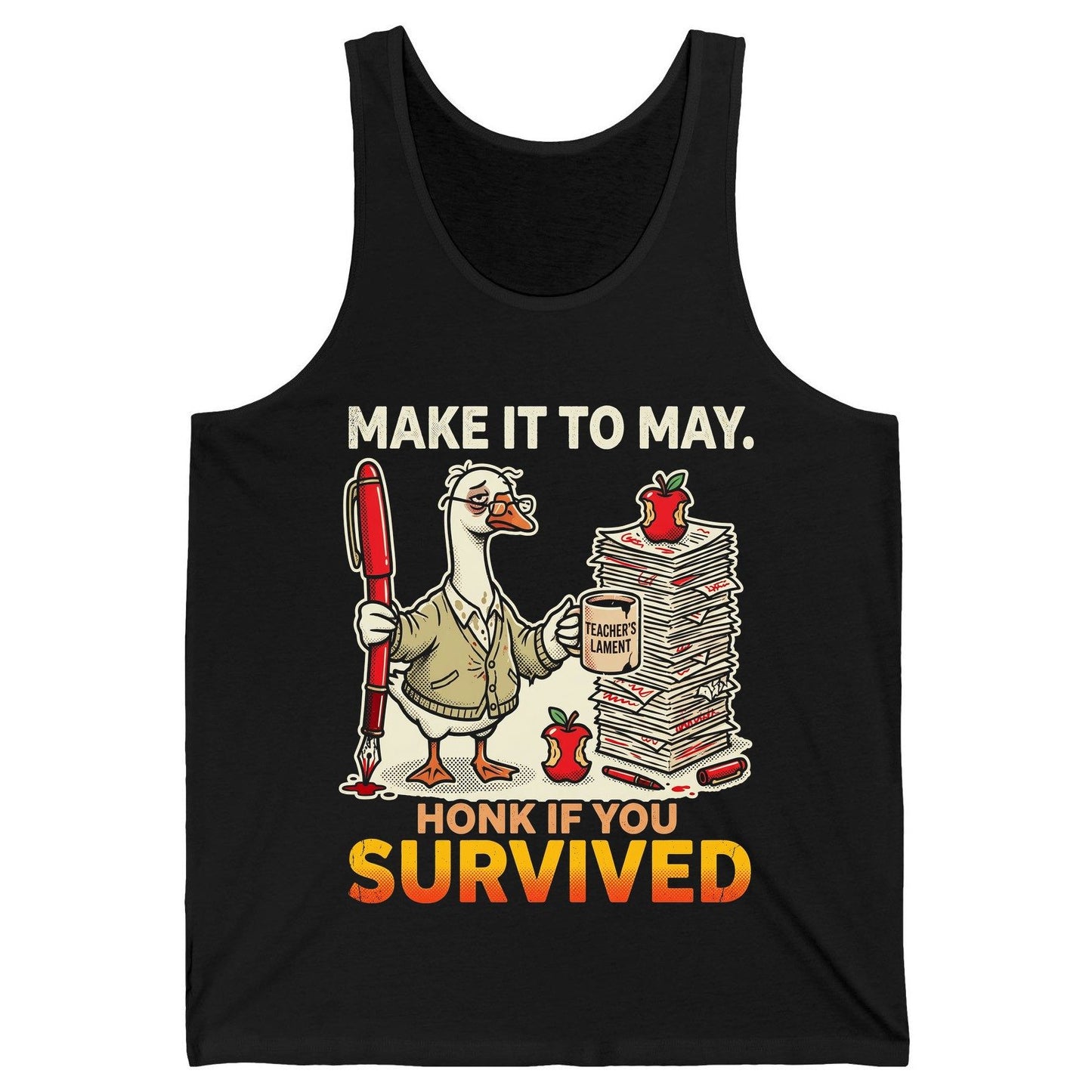 Make It to May Honk If You Survived Funny Teacher Humor Tank Top - product mockup - Black