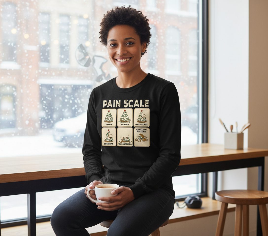 Pain Scale Christmas cookie pain scale Long Sleeve Tee Black lifestyle mockup