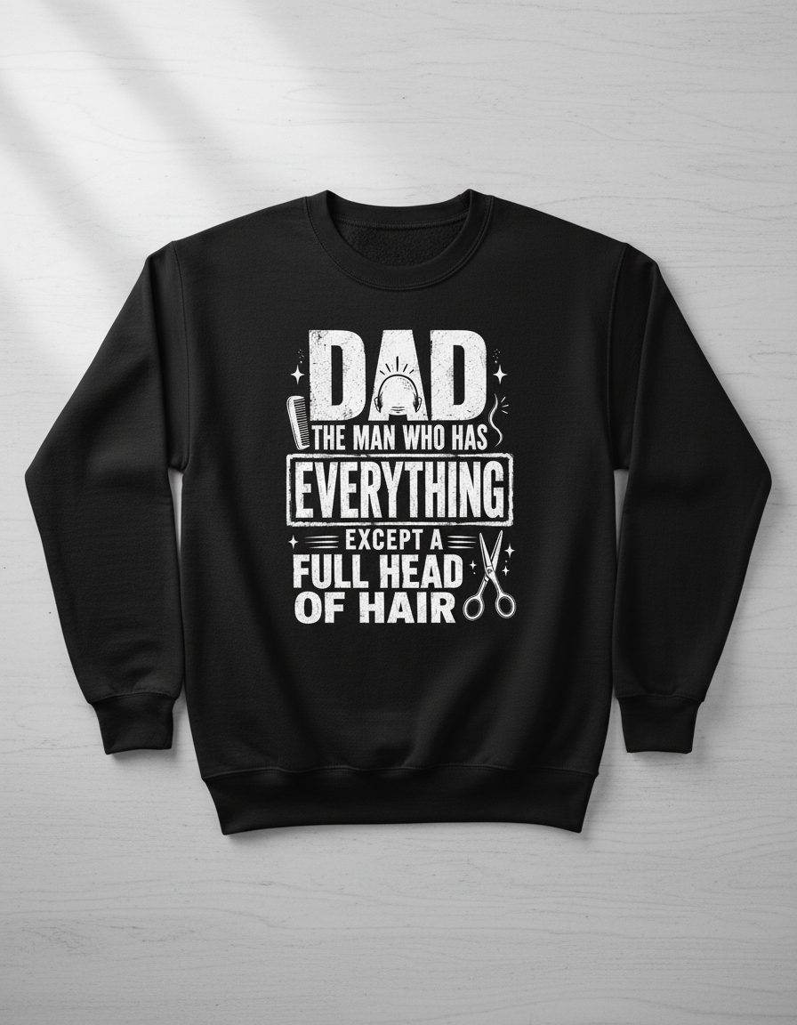 Dad the Man Who Has Everything Except a Full Head of Hair Funny Humor Sweatshirt - product mockup - Black