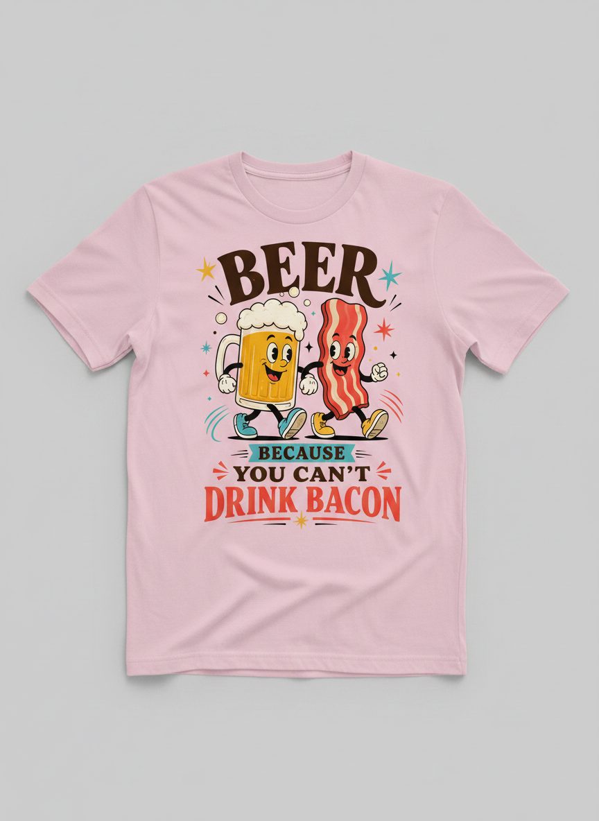 You Can't Drink Bacon Beer and Funny Lovers T-Shirt - product mockup - Light Pink