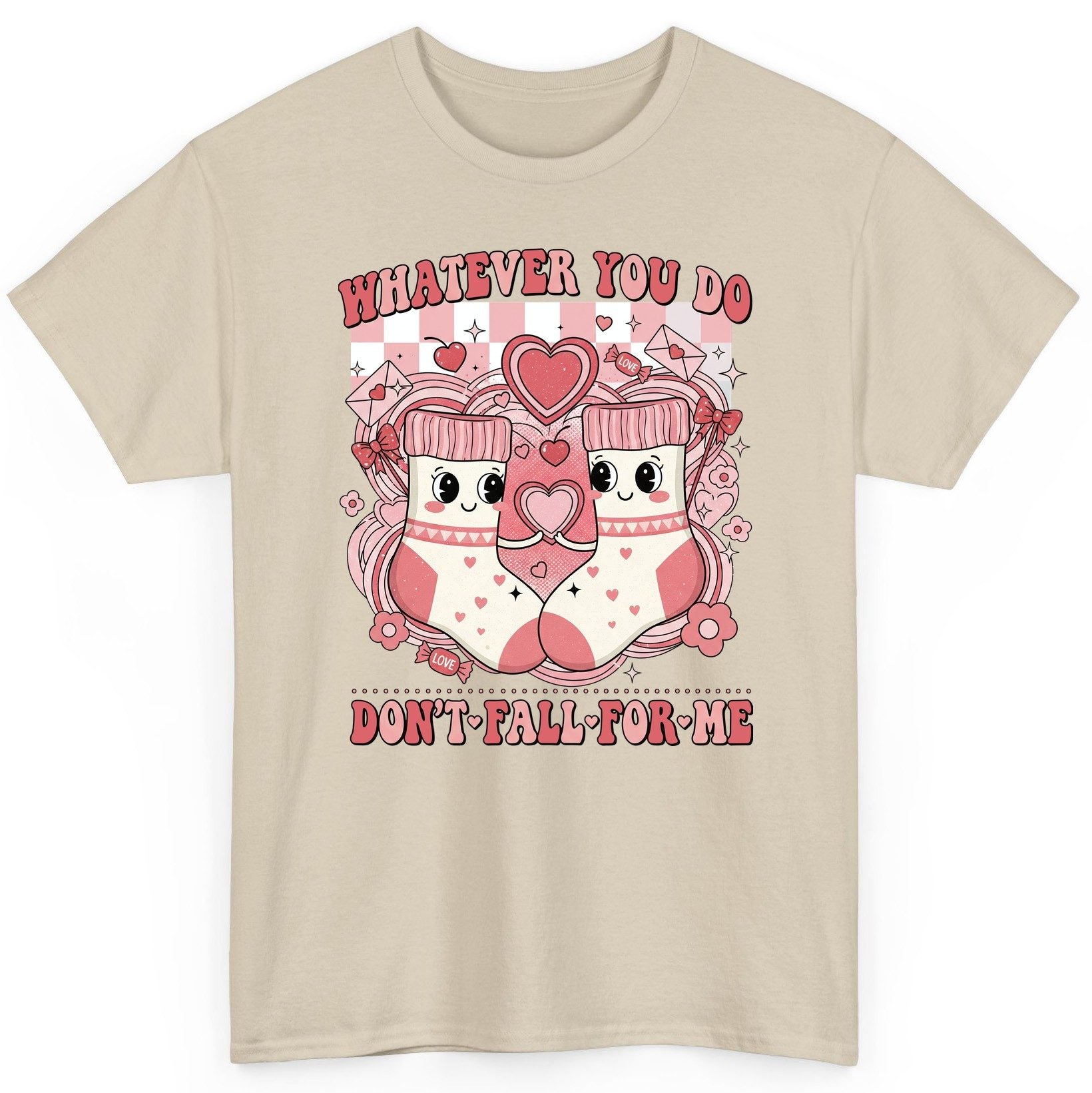 Whatever You Do Don't Fall for Me anti-Valentine's Day T-Shirt Sand product mockup