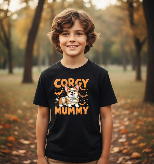Corgy Mummy corgi Youth T-Shirt Black lifestyle mockup