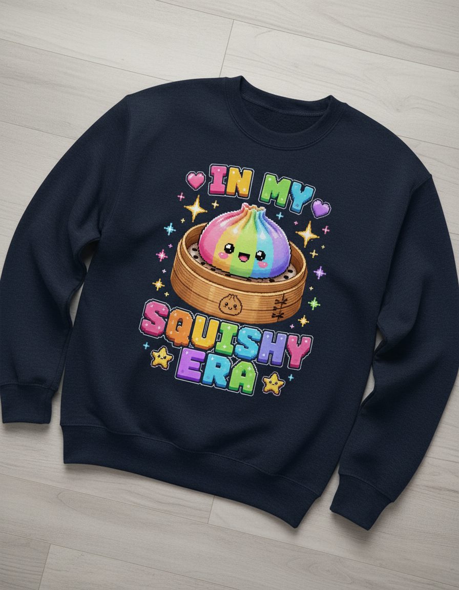 In My Squishy Era Retro Kawaii Dumpling Sweatshirt - product mockup - Navy