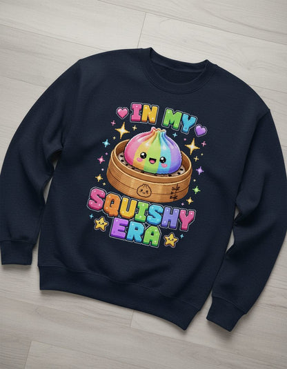 In My Squishy Era Retro Kawaii Dumpling Sweatshirt - product mockup - Navy