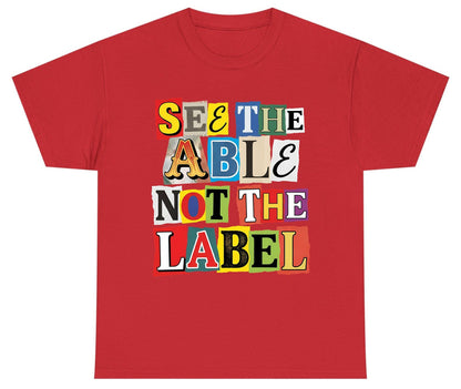 SEE THE ABLE NOT THE LABEL Inclusion and Awareness Youth T-Shirt - product mockup - Red