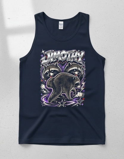 Jimothy Funny Raccoon Tank Top - product mockup - Navy