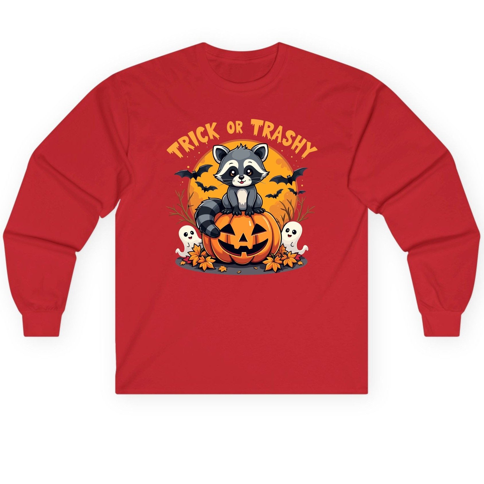 Trick or Trashy raccoon Long Sleeve Tee Red product mockup