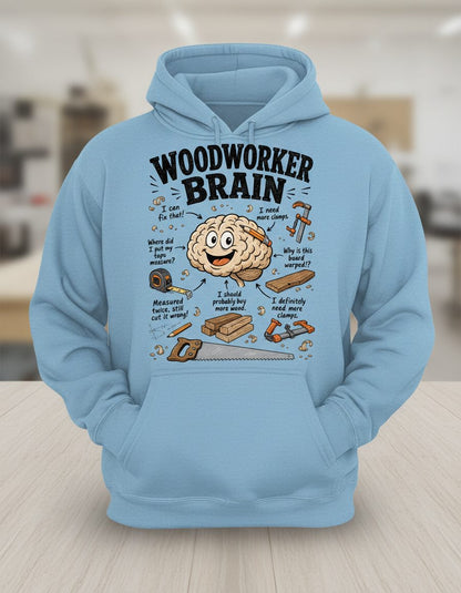 Woodworker Brain Funny Woodworking Hoodie - product mockup - Light Blue