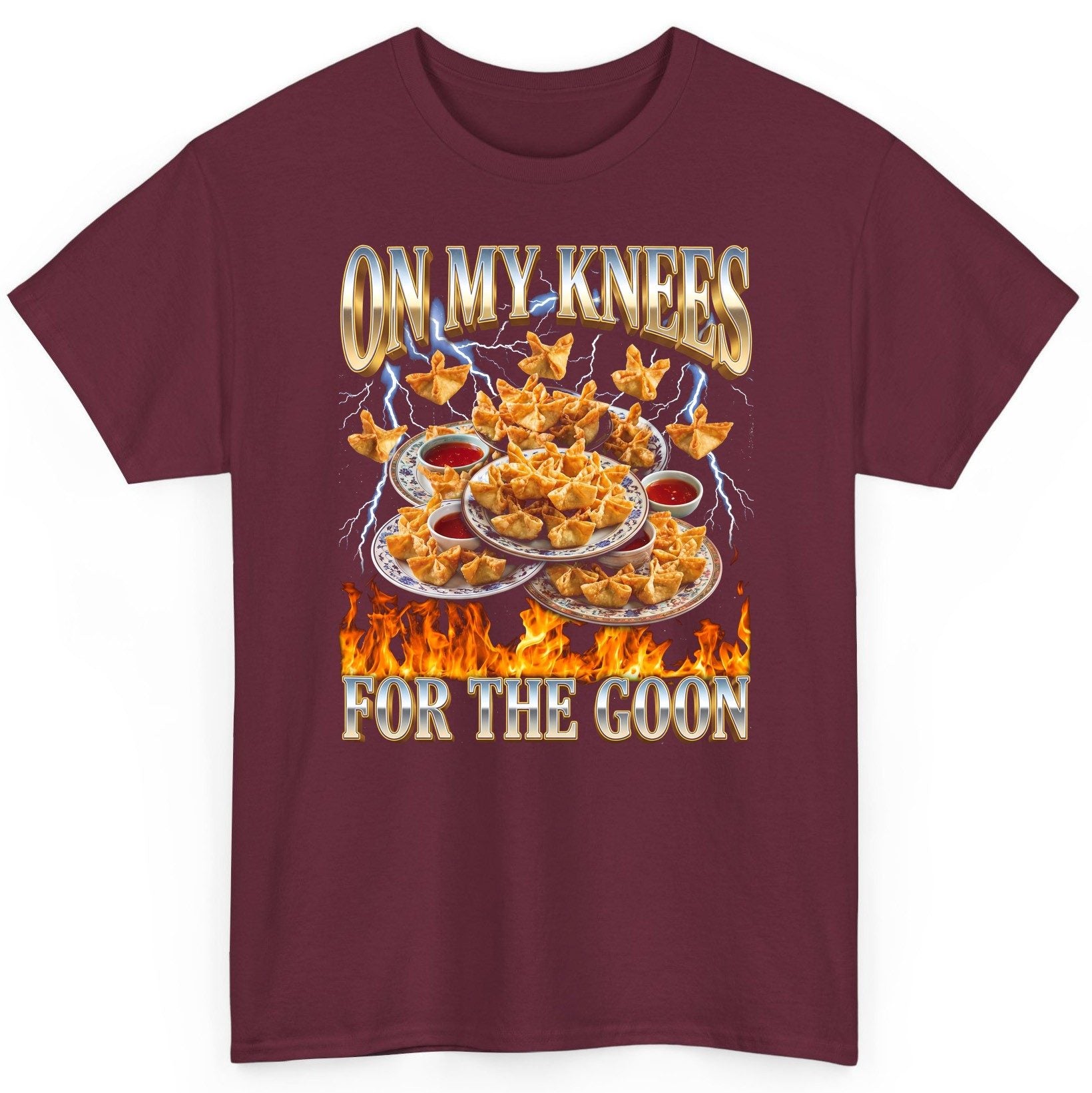 On My Knees for the Goon crab rangoon T-Shirt Maroon product mockup