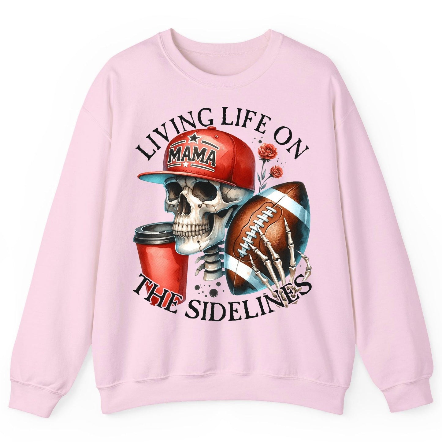 Living Life on the Sidelines football mama Sweatshirt Light Pink product mockup