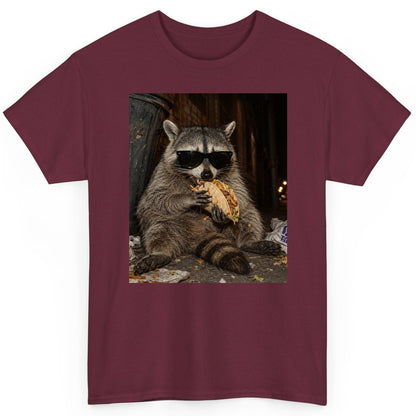 Raccoon Eating Taco Funny Animal Lovers T-Shirt - product mockup - Maroon
