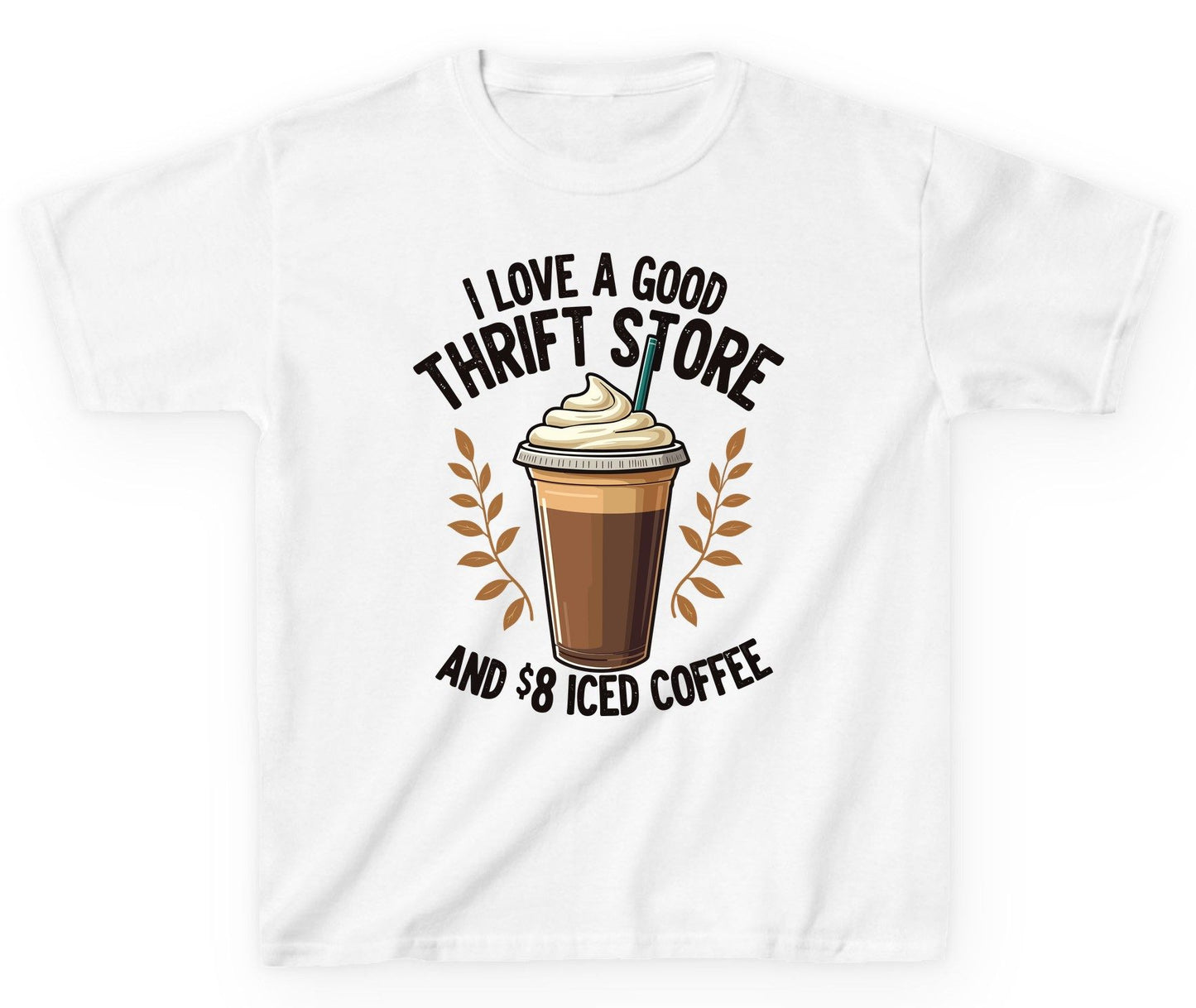 I Love a Good Thrift Store and 8 Iced Coffee coffee and thrifting Youth T-Shirt White product mockup