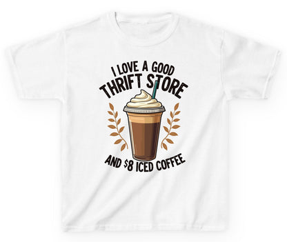I Love a Good Thrift Store and 8 Iced Coffee coffee and thrifting Youth T-Shirt White product mockup