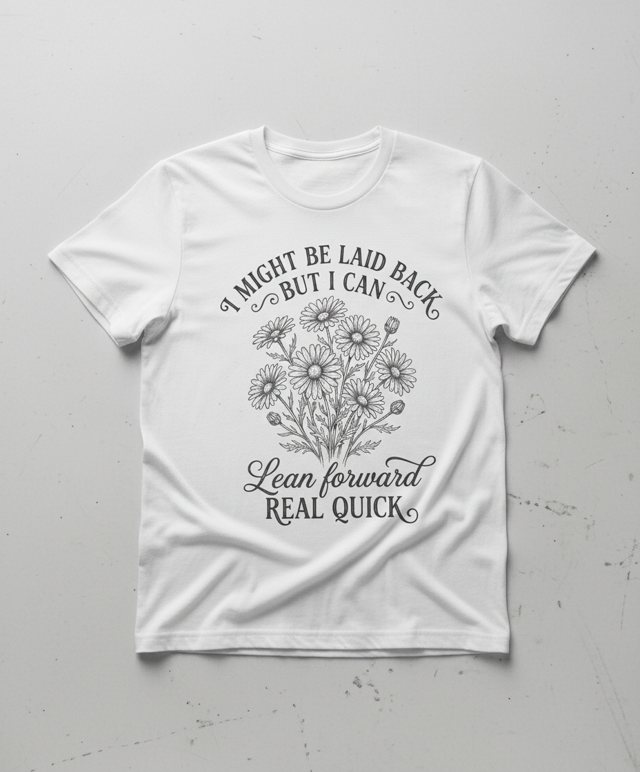 I Might Be Laid Back Floral Quote Design T-Shirt - White
