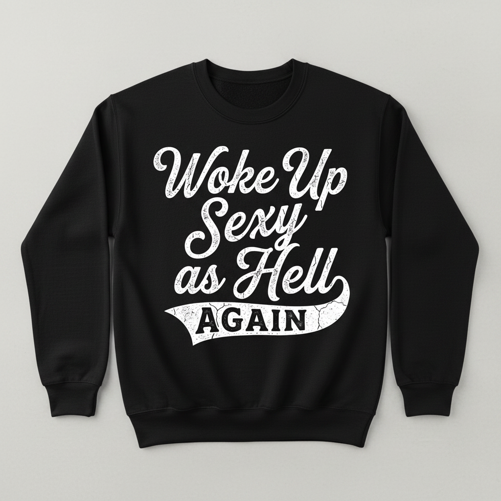 Woke Up Sexy As Hell Again Funny Sarcastic Quote Sweatshirt - Black