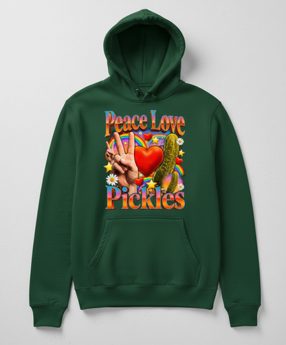 Peace Love Pickles Retro Hippie Design Hoodie - Forest Green