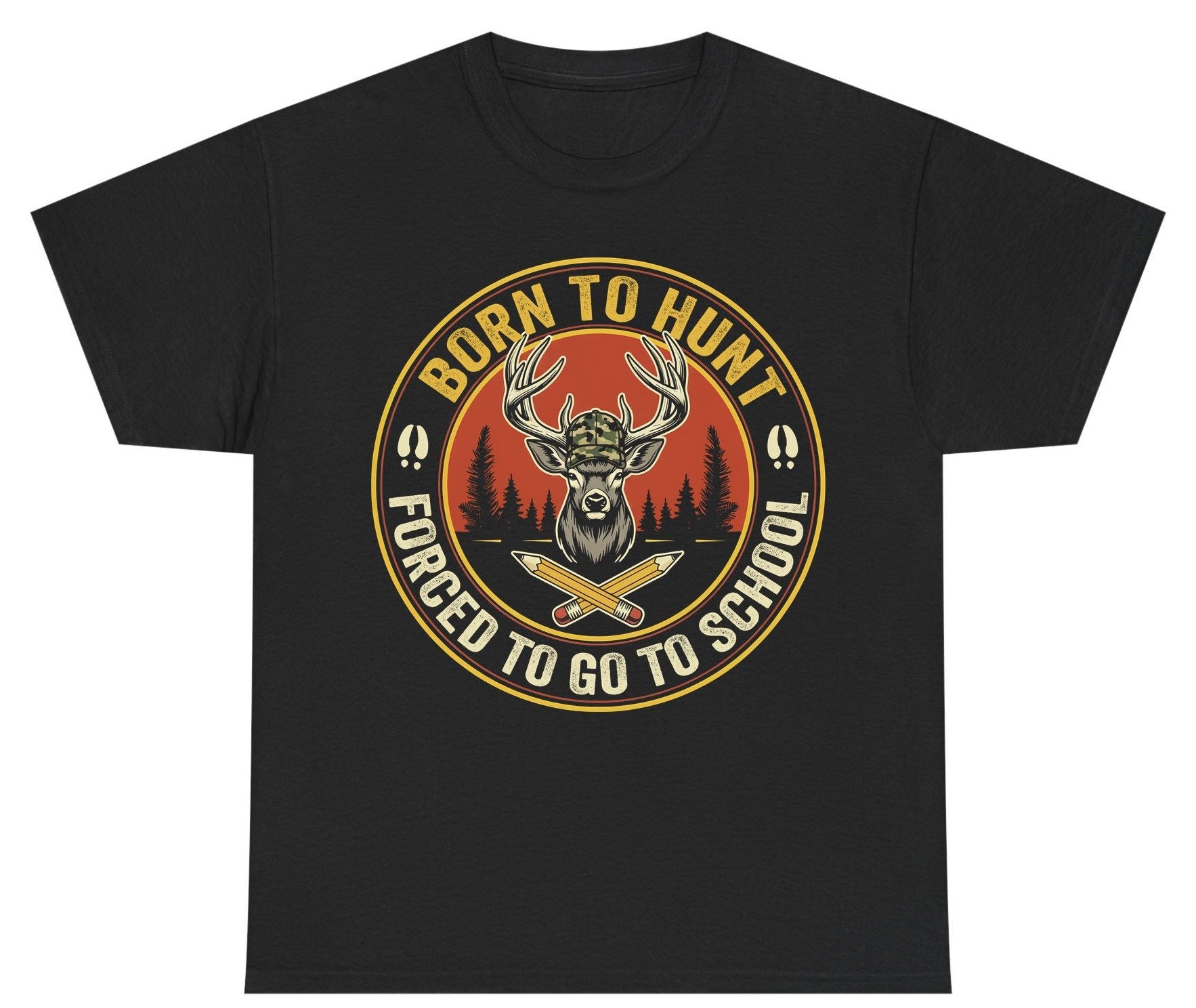 Born to Hunt Forced to Go to School hunting Youth T-Shirt Black product mockup