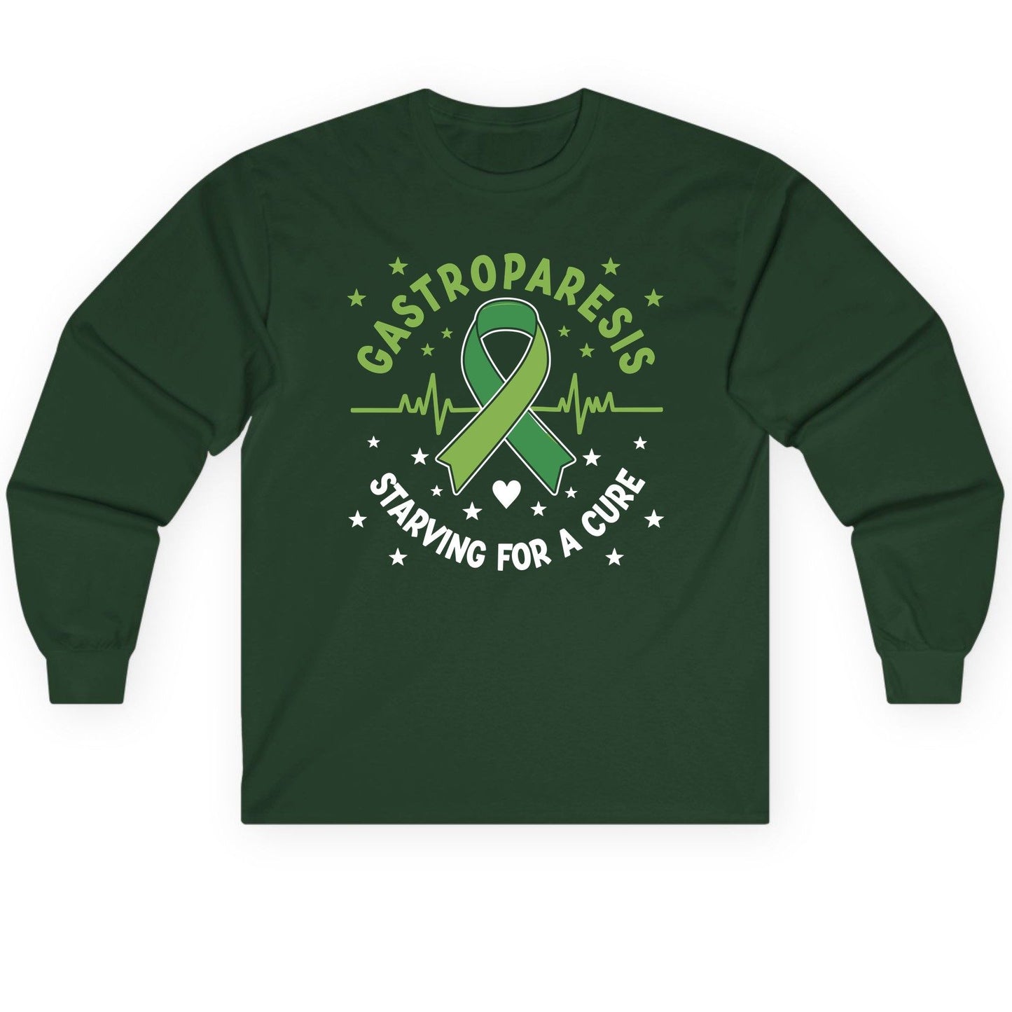 Gastroparesis Starving for a Cure gastroparesis awareness Long Sleeve Tee Forest Green product mockup